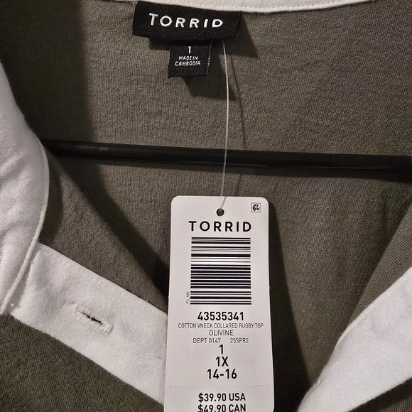 Torrid NWT Olive Green Collared Rugby Crop Long Sleeve Top - Picture 5 of 6